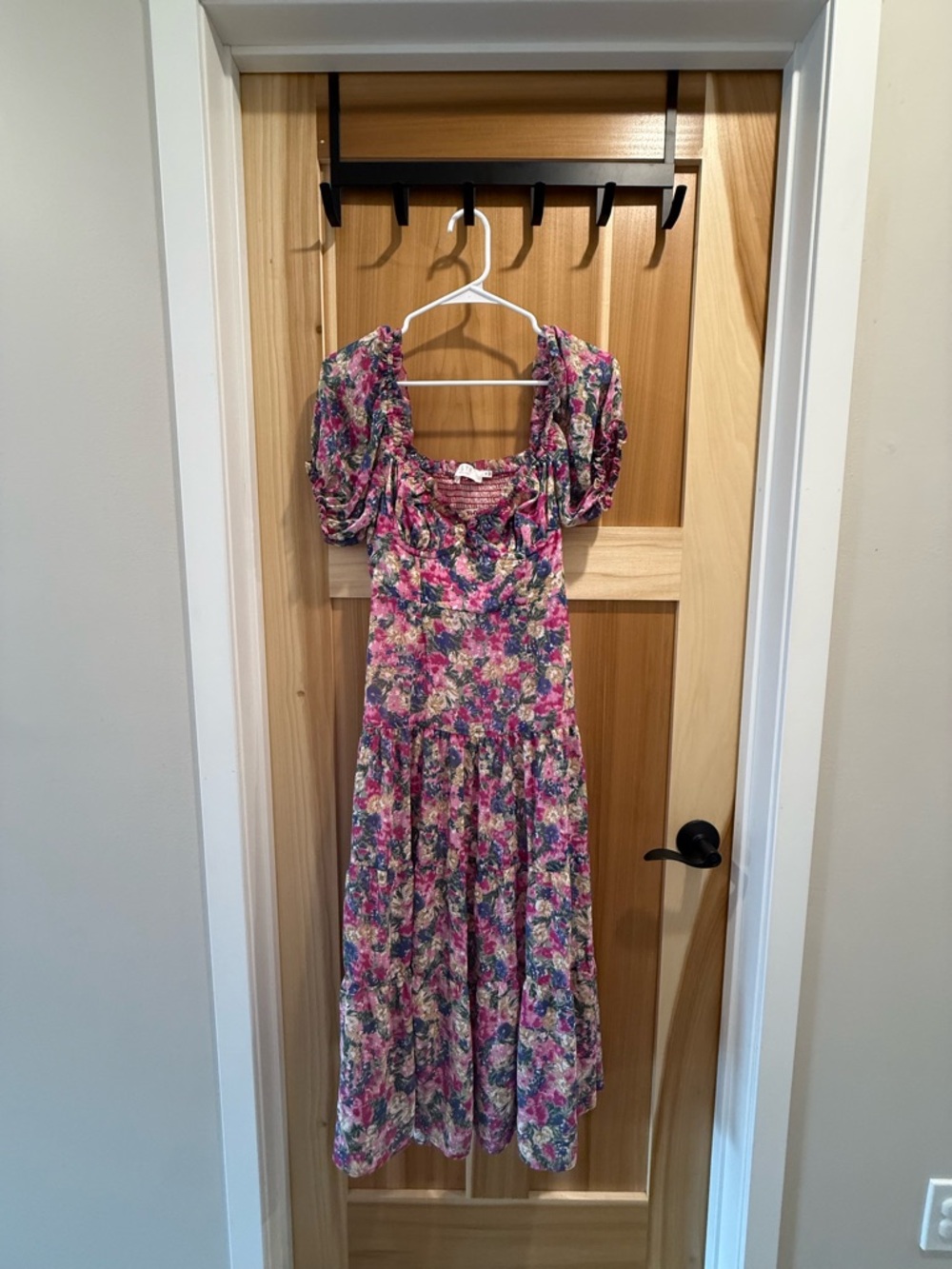 Astr Floral Smocked Dress in Pink, Green, Cream